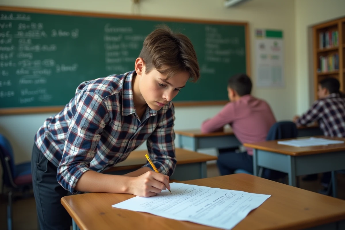 Adolescent en classe remplit un tableau de notes