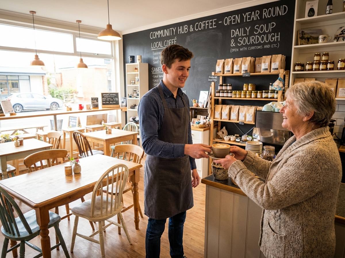 Jeune barista servant un café dans un café convivial
