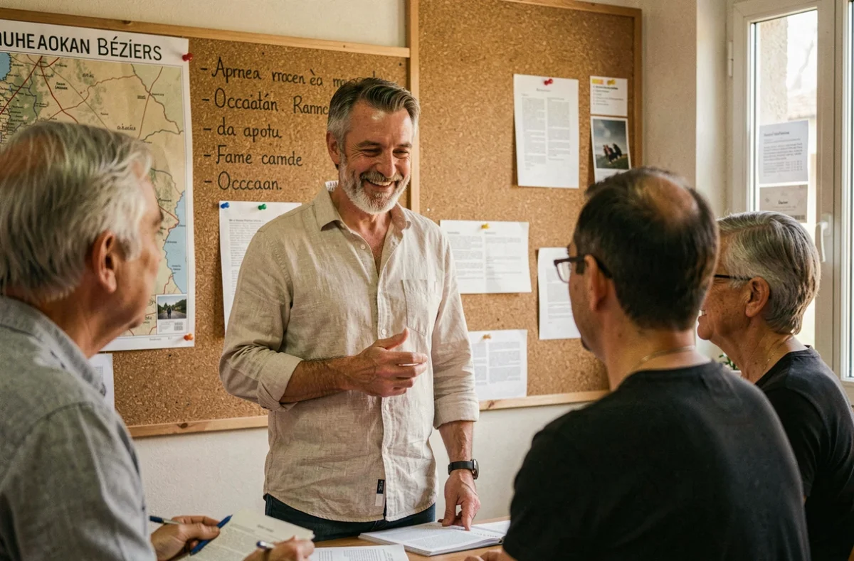 Enseignant animant un cours de langue occitane au Centre Formation Professionnelle en Occitan à Béziers
