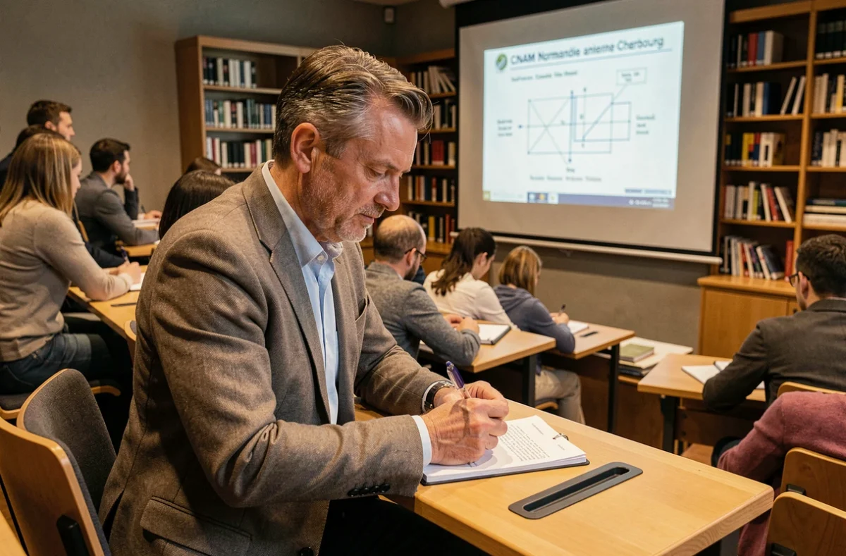 Étudiant adulte en cours du soir au CNAM Normandie antenne de Cherbourg