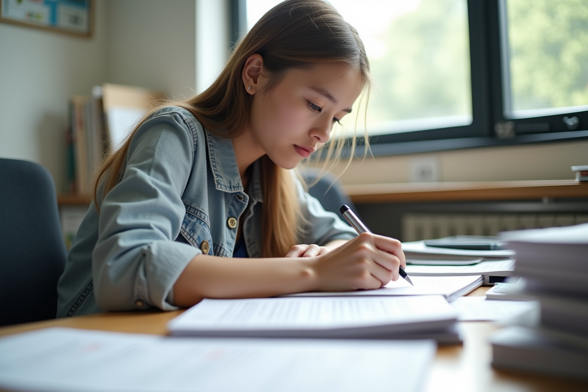 Etudiant concentré prenant des notes en ingénierie