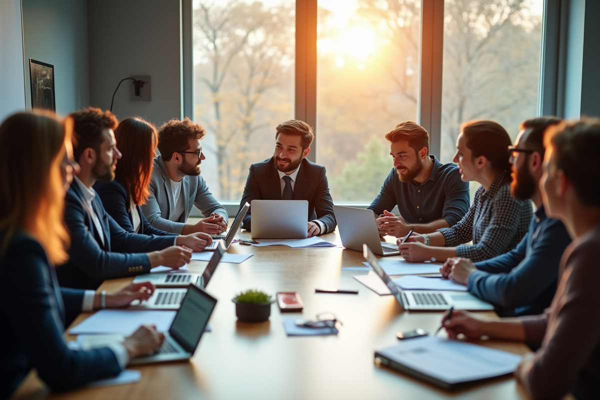 Groupe de collègues discutant autour d