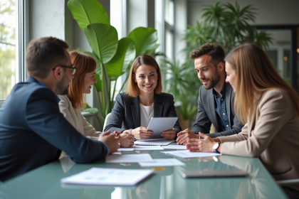 Groupe de professionnels en réunion dans un bureau moderne