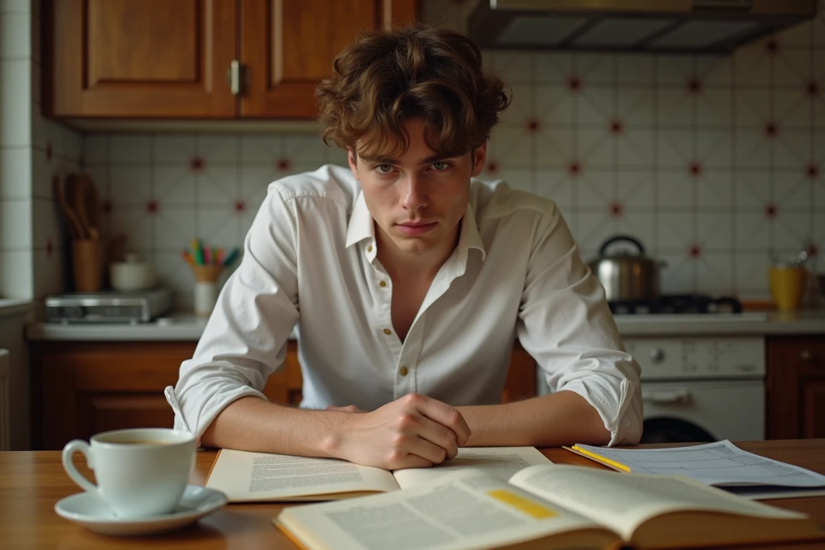 Étudiant en terminale consultant le coefficient de philosophie au bac 2026 sur une feuille imprimée à la maison