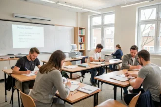 Étudiants adultes suivant un cours de psychologie clinique