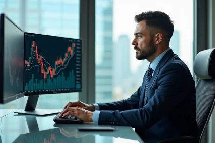 Gestionnaire financier analysant des graphiques sur un écran