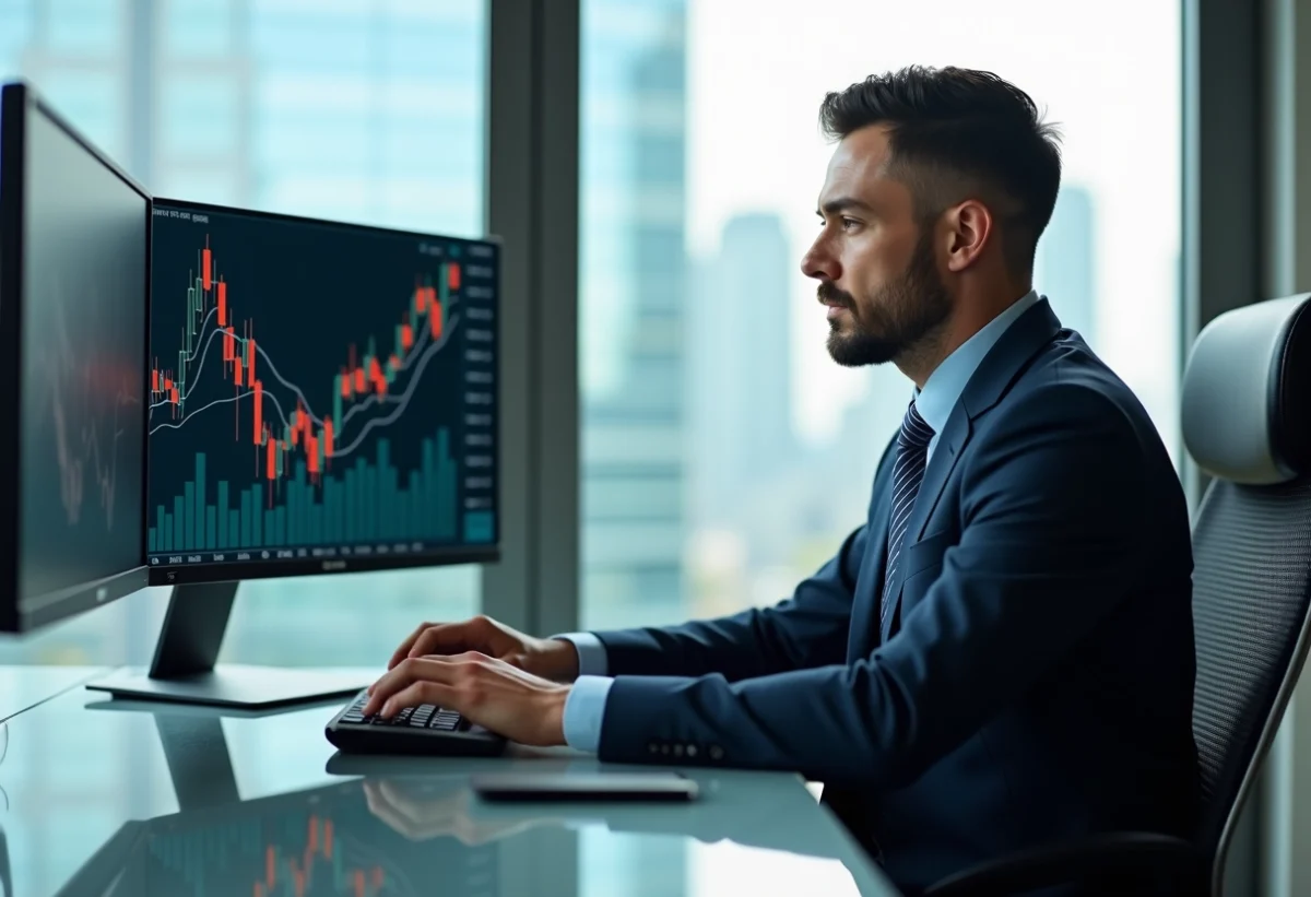 Gestionnaire financier analysant des graphiques sur un écran