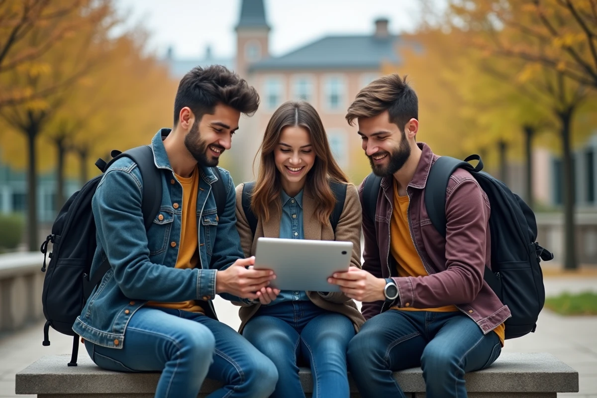 Trois étudiants discutent autour d