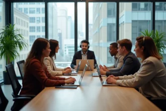 Groupe de professionnels en réunion dans un bureau moderne