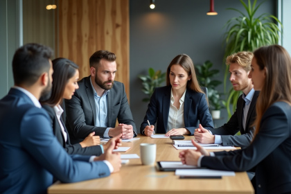 Groupe de professionnels en coaching d'équipe en réunion
