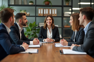 Groupe de professionnels en réunion dans un bureau moderne
