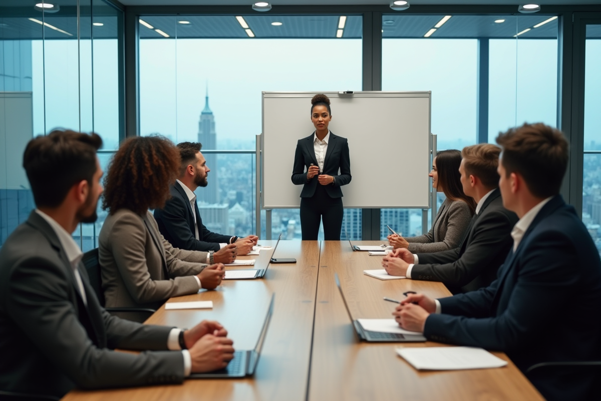 Groupe de professionnels en réunion dans un bureau moderne