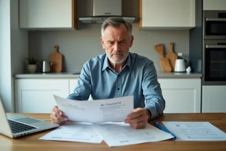 Homme d'affaires sérieux examinant des factures à la maison