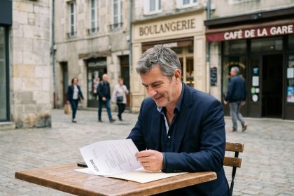Homme d'affaires à Montluçon lisant son CV au café