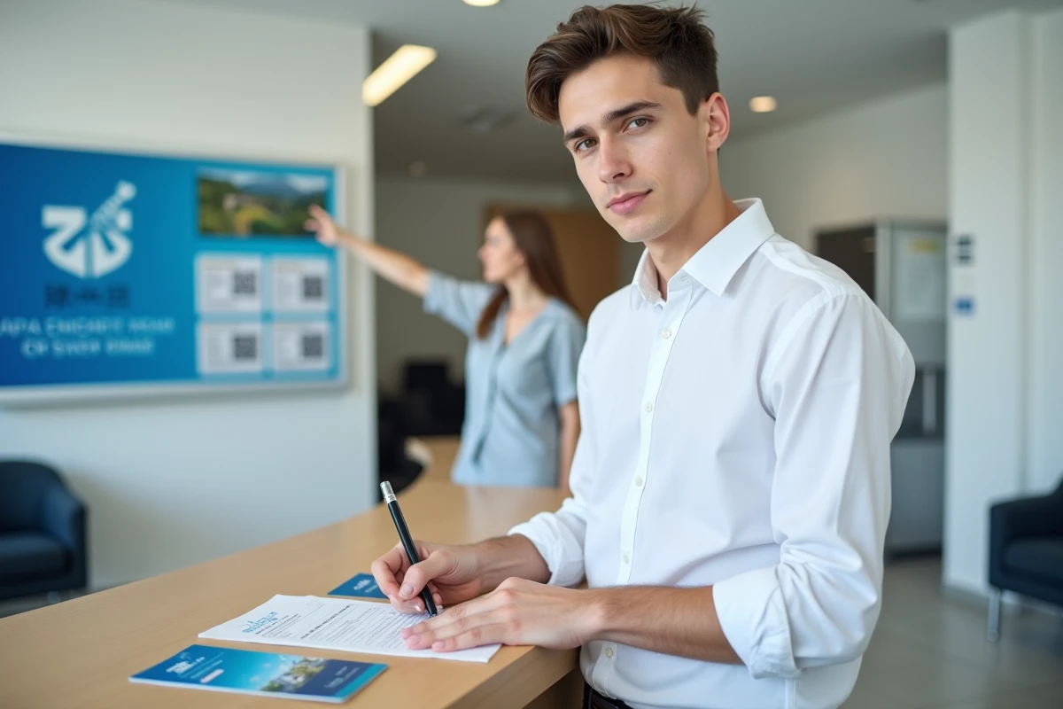 Étudiant en train de s'inscrire aux services numériques UBS ENT au bureau d'accueil de son université