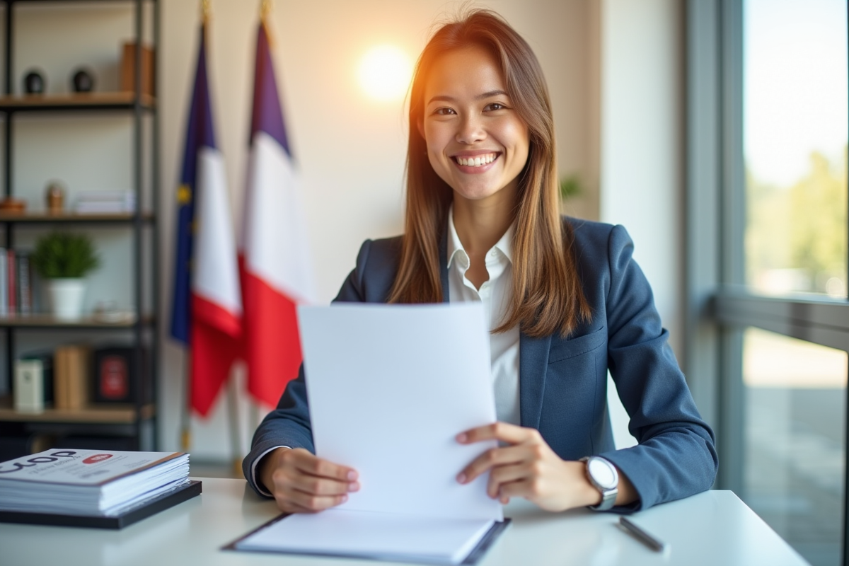 Etudiant confiant tenant certificat CAP ensoleillee