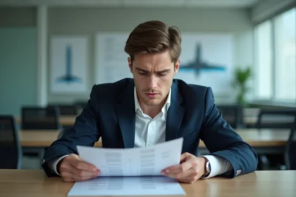 Jeune homme concentré lors d'un test psychotechnique en formation