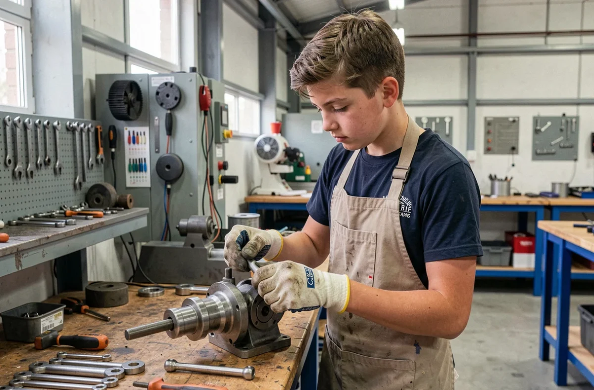 Apprenti au travail dans l'atelier du lycée professionnel de l'Oasis à Caen