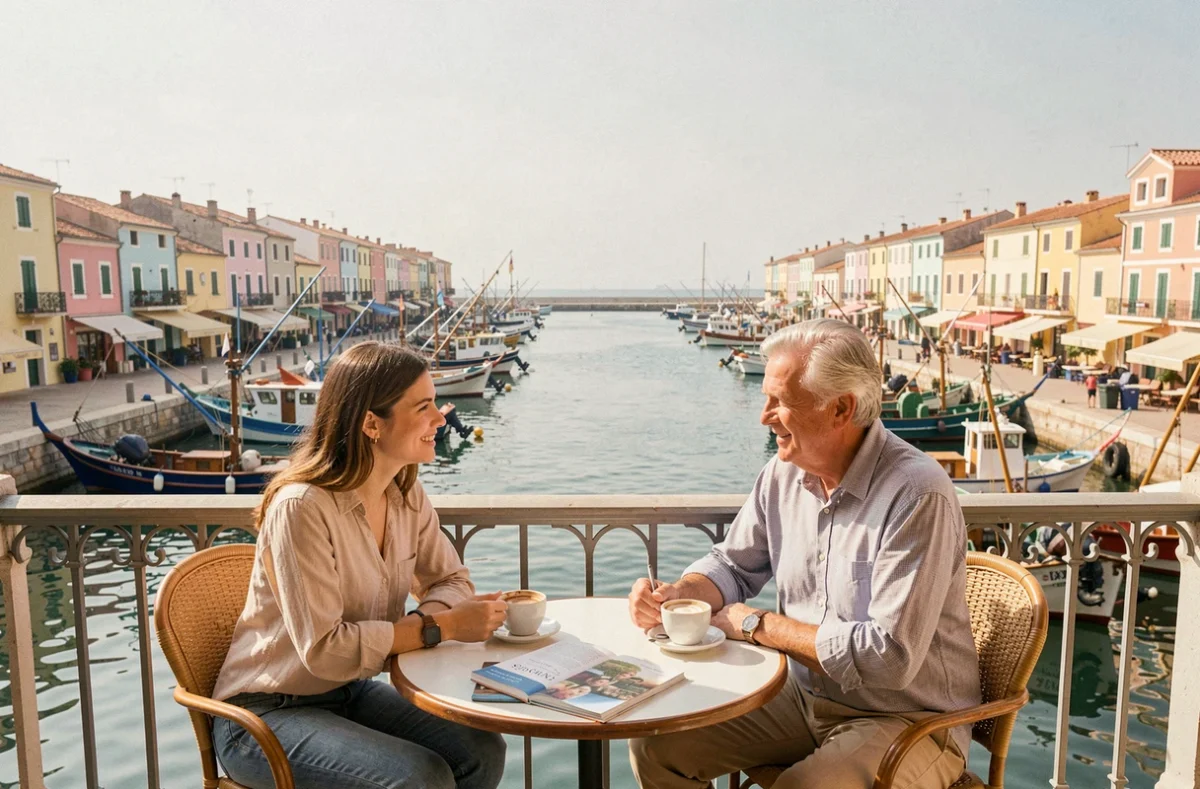 Apprentissage naturel de l'anglais en conversation sur un quai de Sète face au port